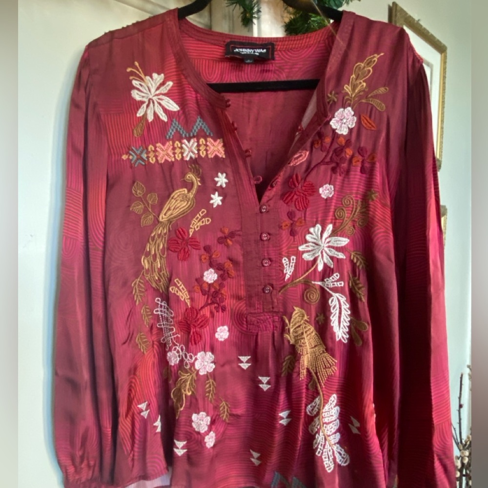 Johnny Was Burgundy Embroidered Top - Picture 3 of 9